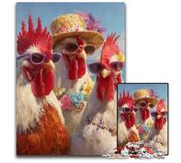 1000-piece Puzzle for Teenagers Three Roosters Oil Painting Puzzle for Home Decoration Gifts, Family Challenging Toy Perfect for Game Nights 26X38CM