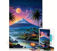 1000 Piece Puzzle For Teenagers Tropical Island Landscape with Mountain And Moon Exact Fit Game Mind Challenge Toy Calm Fun Time Xmas Scene Art(38x26cm)