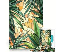 1000-piece Puzzle for Teenagers Tropical Leaves Stained Glass Pattern Precise Cut Art Focus Fun Game Relax Play Time Birthday Fun Gift(38x26cm)