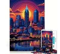 1000-piece Puzzle for Teenagers Twilight in Cincinnati OH Precise Cut Art Focus Fun Game Relax Play Time Birthday Fun Gift(38x26cm)
