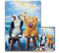 1000-piece Puzzle for Teenagers Two Cats Wooden Jigsaw Puzzles Games Toys Gift, Enhance Love between Couples for Age 14+ 50X75CM
