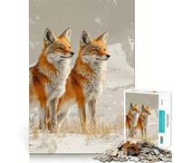 1000-piece Puzzle for Teenagers Two Foxes in A Snowy Landscape Clean Edge Game Mental Focus Game Slow Play Fun Birthday Fun Gift(38x26cm)