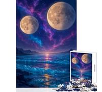 1000 Piece Puzzle For Teenagers Two Moons over A Cosmic Ocean Jigsaws for Adults Puzzle Hand Speed Race Every Piece Is Unique - Birthday Present, Gifts, (38x26cm)