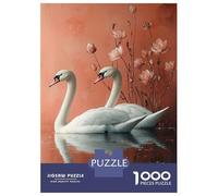 1000-piece Puzzle for Teenagers Two Swans in Water with Flowers Adult Jigsaw Brain Teaser Game Analysis And Logic Birthday Present, Gifts, 38x26cm/1000pcs