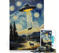 1000-piece Puzzle for Teenagers UFO Over Starry Night Clean Edge Game Mental Focus Game Slow Play Fun Birthday Fun Gift(38x26cm)