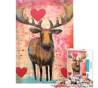 1000 Piece Puzzle For Teenagers Valentine Moose with Hearts for Birthday, Chrismas Difficult Hard Family Games for And 14 Years And over (38x26cm)