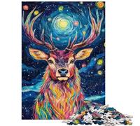 1000-piece Puzzle for Teenagers Vibrant Deer in Starry Night Impossible Game Difficult Challenge Toy Wall Decor Artists' Collection, Fine Arts Size 38x26cm