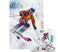 1000 Piece Puzzle For Teenagers Vibrant Skiing Action Jigsaw for Teenagers Precision Cutting Parent-child Interaction Christmas Birthday Gifts (Size 38x26cm)