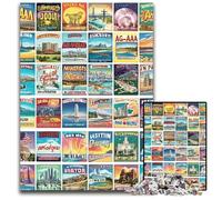 1000-piece Puzzle for Teenagers Vintage Postage Stamps Collage Cardboard Jigsaw Puzzles Perfect for Christmas, Halloween, Easter, New Year 26X38CM