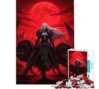 1000-piece Puzzle for Teenagers Warrior Woman with Wolves Under Red Moon Help The Brain Exercise Presents for Women Family Games for 14+ Puzzle Game Offered (38x52cm)