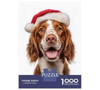 1000 Piece Puzzle For Teenagers Welsh Springer Spaniel Dog with Santa Hat Portrait Jigsaw Puzzle Anti-Stress Toys But Fun And Humorous Unique Gifts for Birthday And Christmas 38x26cm/1000pcs