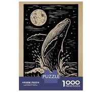 1000 Piece Puzzle For Teenagers Whale Breaching at Night Linocut Art Jigsaws for Adults Hands-on Game Home Decoration Unique Gifts for Birthday And Christmas 52x38cm/1000pcs