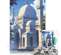 1000 Piece Puzzle For Teenagers White Mosque Illustration DIY Toys Wall Decoration with Fully Interlocking Randomly Shaped Pieces 38x52cm