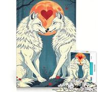 1000 Piece Puzzle For Teenagers Wolves in Love Under A Heart Moon Practical Game But Fun And Humorous Birthday And Unique Gifts 50x75cm
