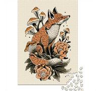 1000 Piece Puzzle, Fox Floral Tattoo Design, 38x26cm/1000pcs