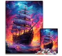 1000 Piece Puzzle Future Colorful Psychedelic Pirate Ship Wooden Jigsaw Puzzles for Adults for Teenagers & Teens, Ideal Birthday 1000 PCS(75x50cm)