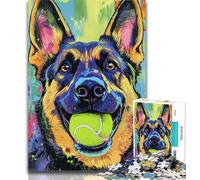 1000 Piece Puzzle German Shepherd Playing with Tennis Ball Jigsaw Puzzles 1000 Pieces for Adults Teens,Toys Educational Games Stress Relieving Enhance Love between Couples 26x38cm