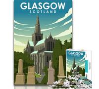 1000 Piece Puzzle Glasgow Scotland Art 1000 Piece Jigsaw Puzzles for Teenagers,Charcoal Art Staycation Kill Time for Home Decoration 26x38cm