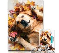 1000 Piece Puzzle Golden Retriever And Fallen Leaves Jigsaw Puzzles 1000 Pieces for Adults Teens,Toys Educational Games Stress Relieving Enhance Love between Couples 26x38cm