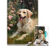 1000 Piece Puzzle Golden Retriever Oil Painting Puzzles for Teenagers 1000 Pieces,Toys Educational Games Stress Relieving Wishlist with Santa Claus 50x75cm