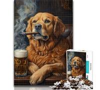 1000 Piece Puzzle Golden Retriever Smoking Jigsaw Puzzles 1000 Pieces for Adults Teens,Learning Educational Toy for Is Ideal As A Gift for The Whole Family 50x75cm