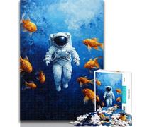 1000 Piece Puzzle Goldfish And Astronaut 1000 Pieces Jigsaw Puzzle For Adults Teens,Wall Decoration Unique Birthday And Xmas Gifts Suitable for And 14 50x75cm