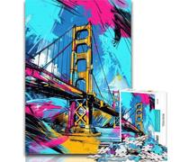 1000 Piece Puzzle Graffiti Art Golden Gate Bridge Jigsaws Puzzles 1000 Pieces for Teenagers Gifts,Challenging Difficult with Fully Interlocking Randomly Shaped Pieces 26x38cm