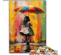 1000 Piece Puzzle Graffiti Little Girl Holding Umbrella Wooden Jigsaw Puzzles Family Interaction & Fun Gift, Vibrant Abstract Design 50X75CM