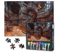 1000-Piece Puzzle - Grand Library Interior with Spiral Stairs Jigsaw Puzzles Perfect Weekend Activity for Solo or Group Play 50x70cm Vibrant Textured Mixed Media Painting