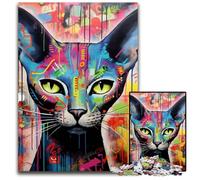 1000 Piece Puzzle Hairless Cat Graffiti Wooden Jigsaw Puzzles for Adults Challenging DIY Brain Teaser, Perfect Family Game Or Decorative Gift 50x75CM/19.68x29.52inch