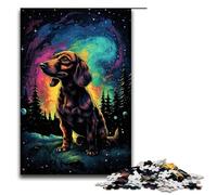 1000 Piece Puzzle Handsome Dog with Hanging Ears Under The Night Sky Jigsaw for Adults Wood Jigsaw Great Gifts for Christmas 75x50cm