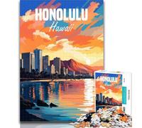 1000 Piece Puzzle Hawaii Honolulu 1000 Piece Jigsaw Puzzles for Teenagers,Charcoal Art Staycation Kill Time for Home Decoration 75x50cm