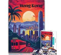 1000 Piece Puzzle Hong Kong Sunset Glow Adult Jigsaw Puzzles 1000 Pieces,Challenging Difficult with Fully Interlocking Randomly Shaped Pieces 75x50cm