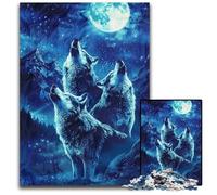 1000 Piece Puzzle Howling Wolves on The Mountain Wooden Puzzles Brain-Challenging DIY Decorative Game, Family Interactive Toy 50x75CM/19.68x29.52inch