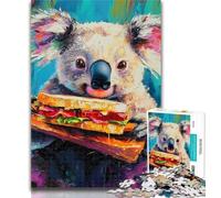 1000 Piece Puzzle Koala Eating A Hamburger 1000 Piece Jigsaw Puzzles,Challenging Difficult with Fully Interlocking Randomly Shaped Pieces 50x75cm
