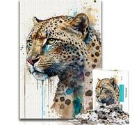 1000 Piece Puzzle Leopard in Watercolor Art Adult Puzzles 1000 Pieces,for Age 14+ Impossible Game Best Gift for Adults And Teenagers (38x26cm)