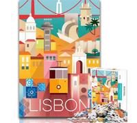 1000 Piece Puzzle Lisbon City Portugal Art 1000 Piece Jigsaw Puzzles for Teenagers,Charcoal Art Staycation Kill Time for Home Decoration 26x38cm