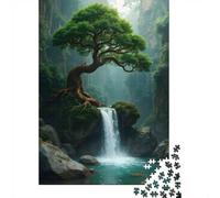 1000 Piece Puzzle, Lush Waterfall with Ancient Tree, 38x26cm/1000pcs | For piece-by-piece progress, this adult jigsaw puzzle with 1000 pieces works well for longer puzzle sessions.