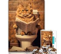 1000 Piece Puzzle Maine Coon Cat on Toilet Jigsaw Puzzles for Adults 1000 Pieces,Train Your Brain And Hands Birthday Present, Gifts 26x38cm