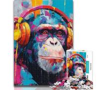 1000 Piece Puzzle Monkey with Headphones Jigsaws Puzzles 1000 Pieces for Adults Gifts,Stress Reliever Difficult Challenge Enhance Love between Couples 50x75cm