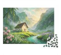 1000 Piece Puzzle Mountain Valley Cottage in Spring Adults Scenery Puzzle Enthusiasts Cardboard Educational Stress Relief Decoration 52x38cm/1000pcs