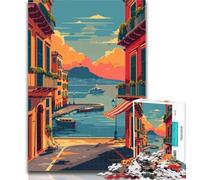 1000 Piece Puzzle Napoli Harbor Sunset 1000 Piece Jigsaw Puzzles for Teenagers,Charcoal Art Staycation Kill Time for Home Decoration 26x38cm