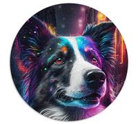 1000 Piece Puzzle Neon Border Collie 1000 Pieces Round Puzzles for Adults for Home Decor, Brain Training (67.5x67.5cm)