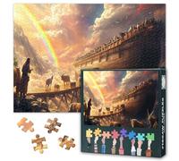 1000 Piece Puzzle Noah's Ark Jigsaw Puzzles Religious Jigsaw Puzzles Noah and Animals Art Puzzle Biblical Crafts for Adults Smooth Edges Easy to Assemble Home Wall Decoration for Office(50.5x70.5cm)