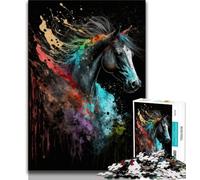 1000 Piece Puzzle Paintsplash Horse 1000 Piece Jigsaw Puzzles for Teenagers,Charcoal Art Staycation Kill Time for Home Decoration (26x38cm)