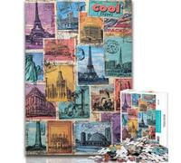 1000 Piece Puzzle Paris Stamp Collage Jigsaws 1000 Pieces for Teenagers,is Ideal As A Gift for The Whole Family Suitable for And 14 50x75cm