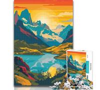1000 Piece Puzzle Patagonia Lake Sunset Adult Jigsaw Puzzles 1000 Pieces,Challenging Difficult with Fully Interlocking Randomly Shaped Pieces 75x50cm