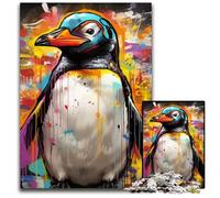 1000 Piece Puzzle Penguin Graffiti Wooden Jigsaw Puzzles for Adults Challenging DIY Brain Teaser, Perfect Family Game Or Decorative Gift 50x75CM/19.68x29.52inch