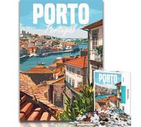 1000 Piece Puzzle Porto Portugal Travel 1000 Piece Jigsaw Puzzles for Teenagers,Charcoal Art Staycation Kill Time for Home Decoration 26x38cm