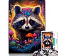 1000 Piece Puzzle Psychedelic Animal Raccoon 1000 Piece Jigsaw Puzzles for Teenagers,Charcoal Art Staycation Kill Time for Home Decoration (26x38cm)